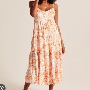 Abercrombie & Fitch Elegant Orange and White Maxi Dress Size M
